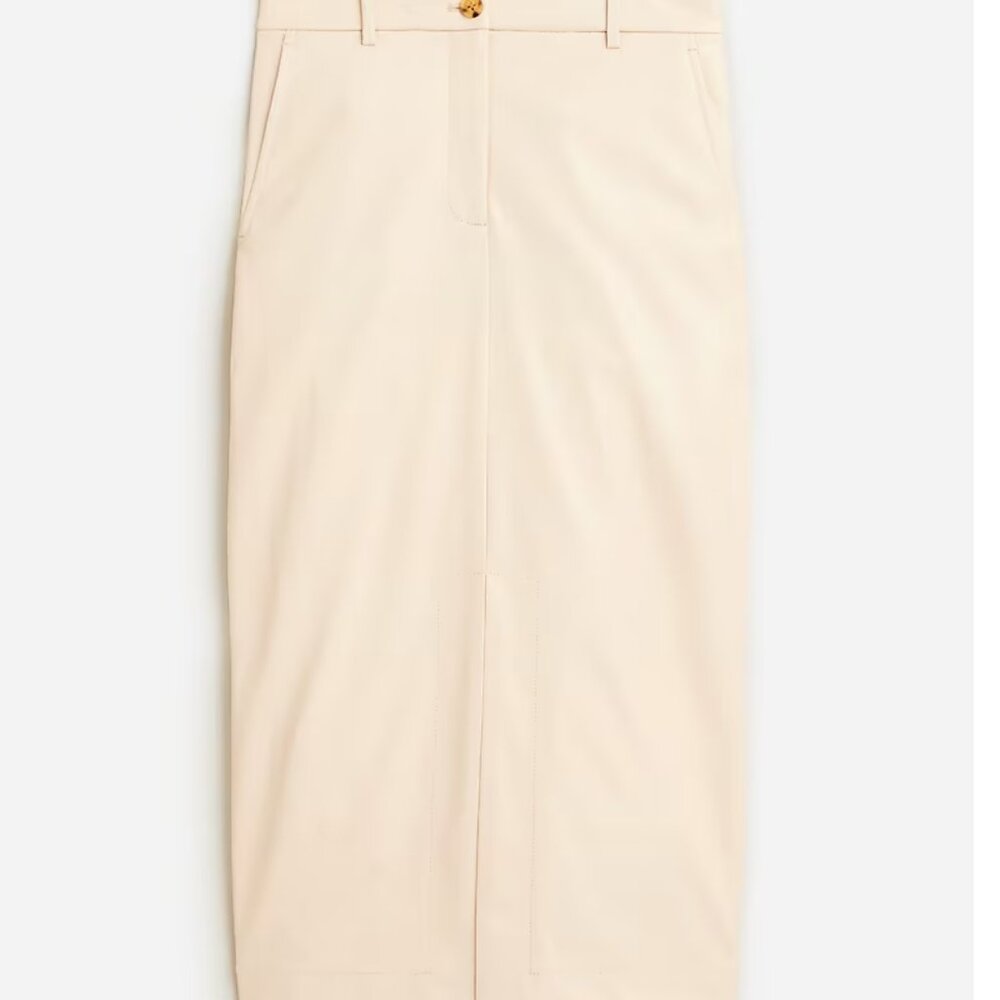 NWT J. Crew Faux Leather Pencil Skirt Size 14 in Bone - Cream, Front slit